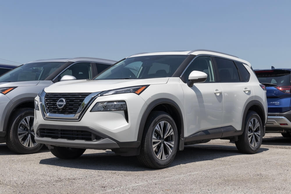 Fishers - Circa May 2023: Nissan Rogue display at a dealership. Nissan offers the Rogue in S, SV, SL and Premium models.