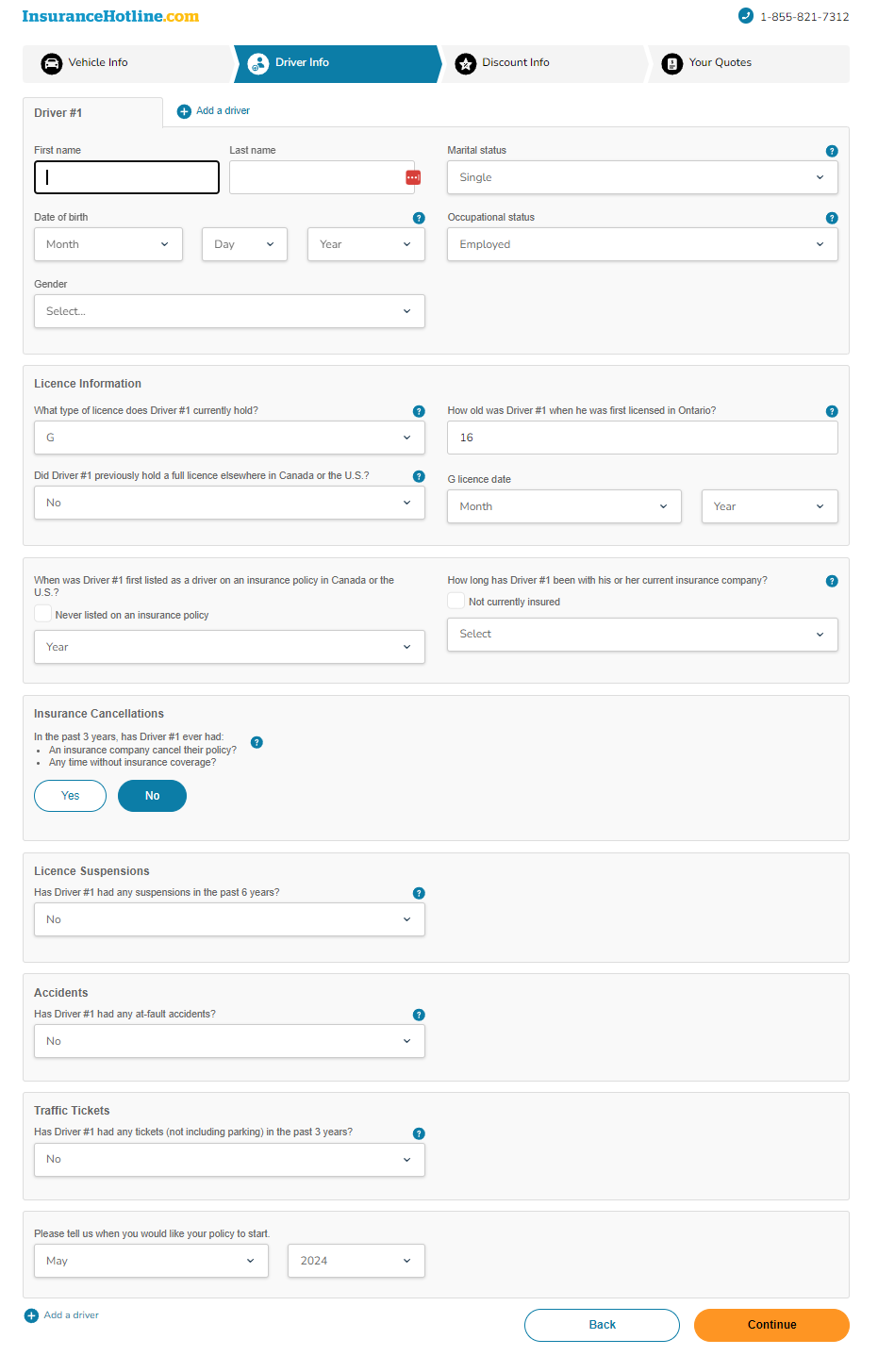 InsuranceHotline.com car insurance calculator step 2